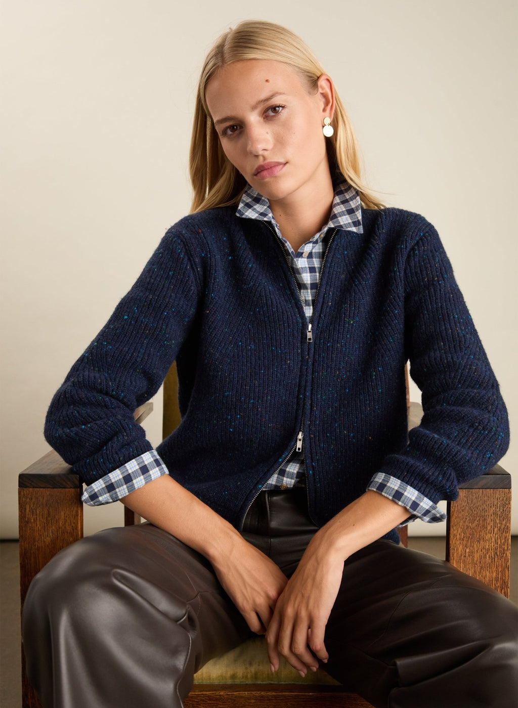 Lonnie Wool Blend Zip Cardigan - Navy Baukjen