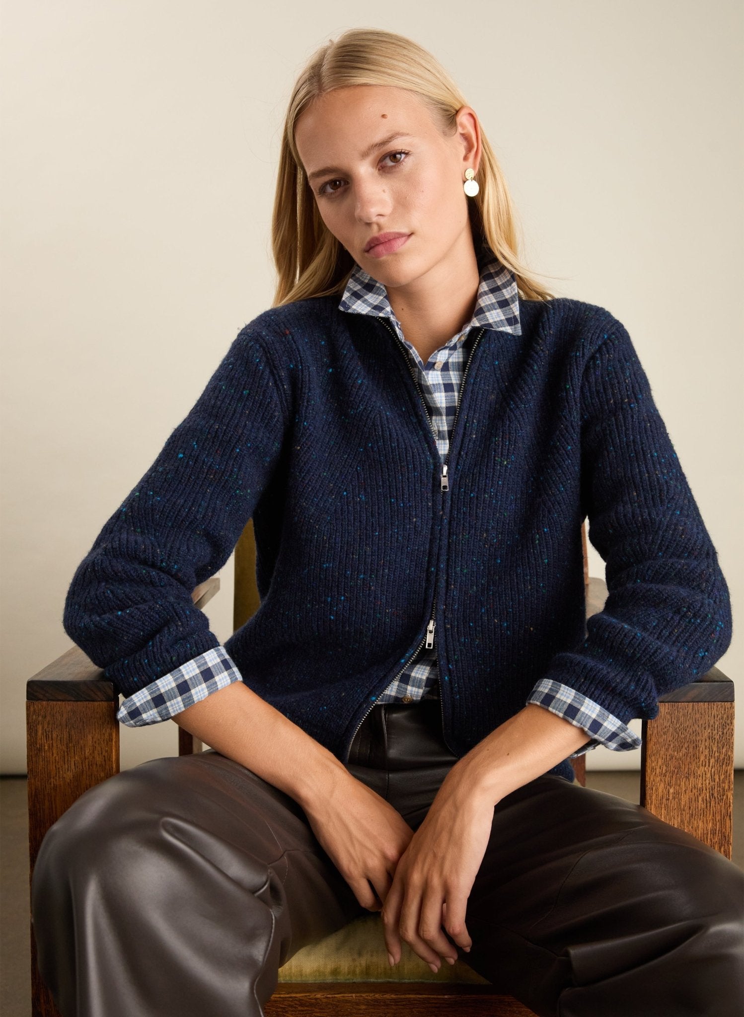 Lonnie Wool Blend Zip Cardigan - Navy Baukjen
