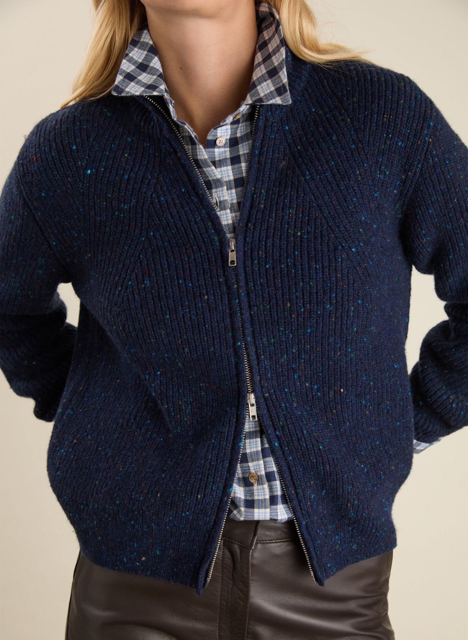 Lonnie Wool Blend Zip Cardigan - Navy Baukjen