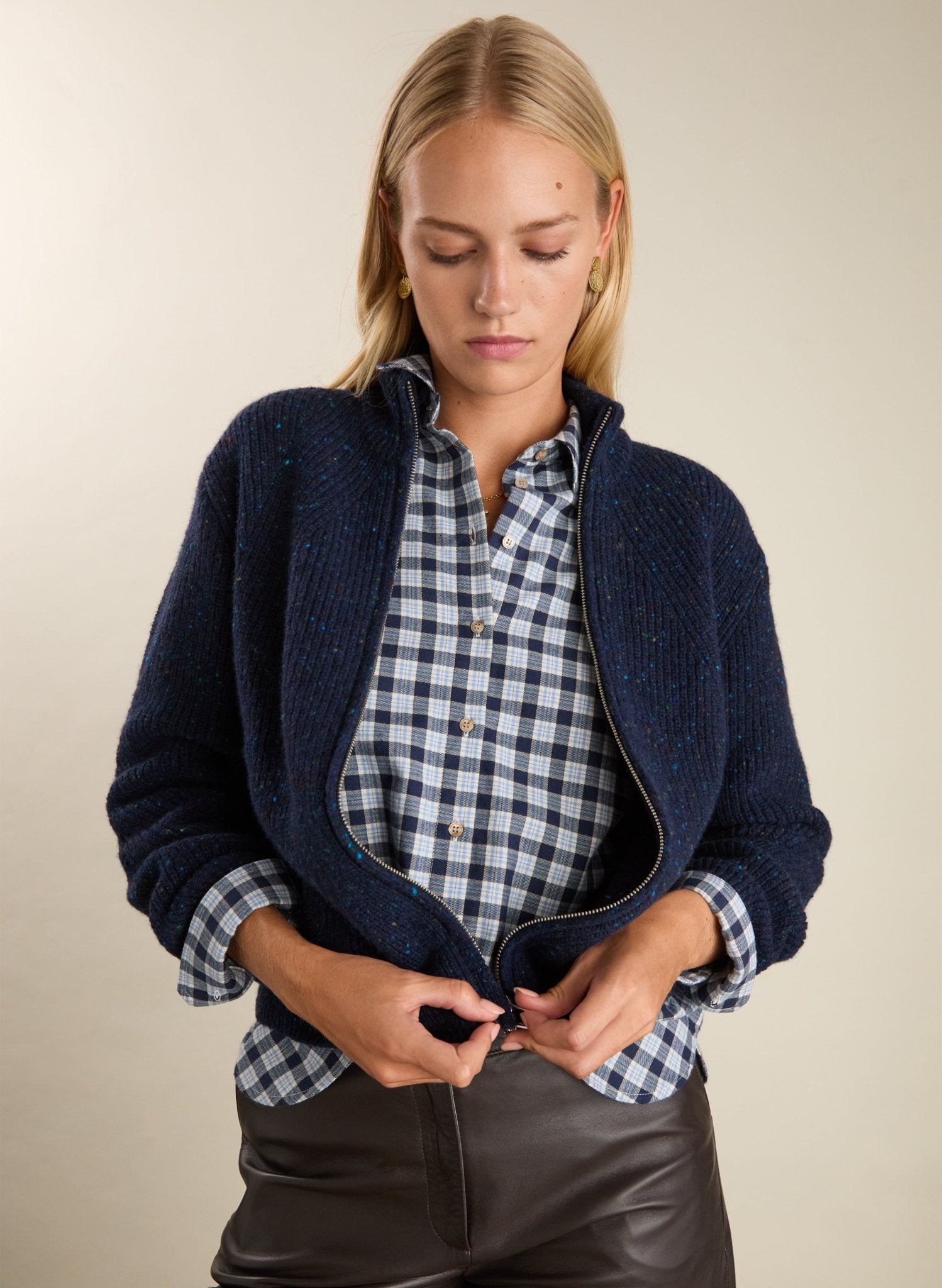 Lonnie Wool Blend Zip Cardigan - Navy Baukjen