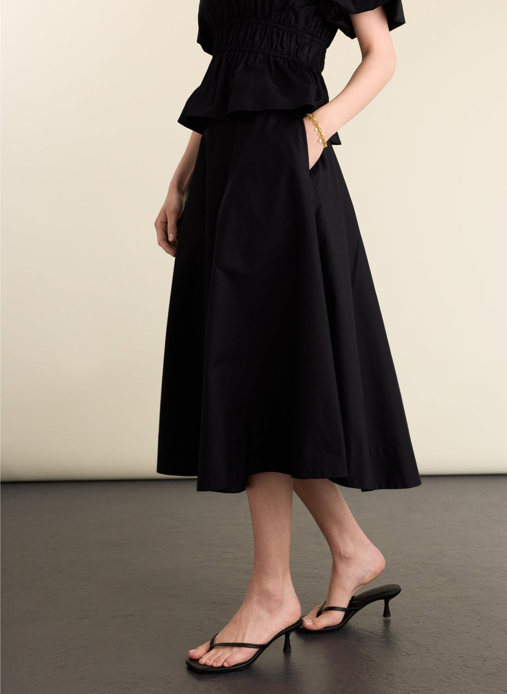 Loretta Organic Cotton Midi Skirt - Caviar Black Baukjen