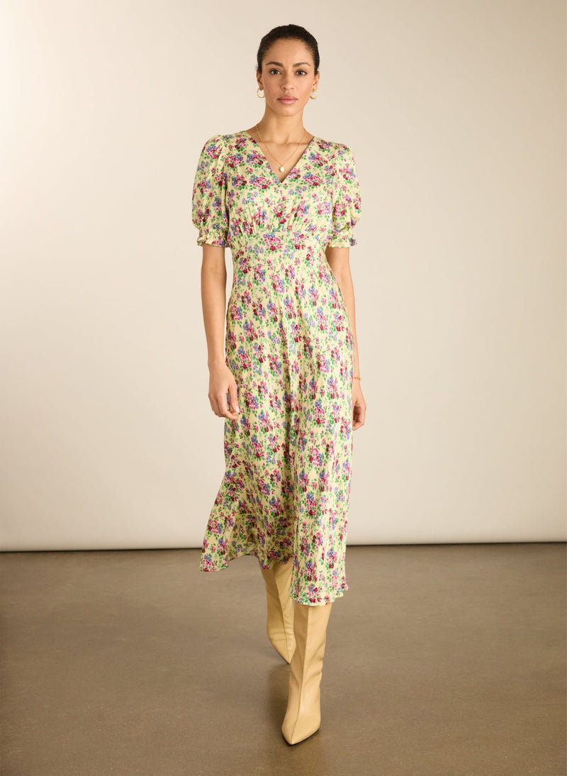 Lottie Satin Midi Tea Dress - Butter Floral Baukjen