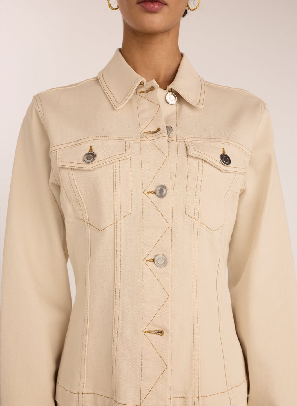 Louise Organic Cotton Waisted Denim Jacket - Ecru Baukjen