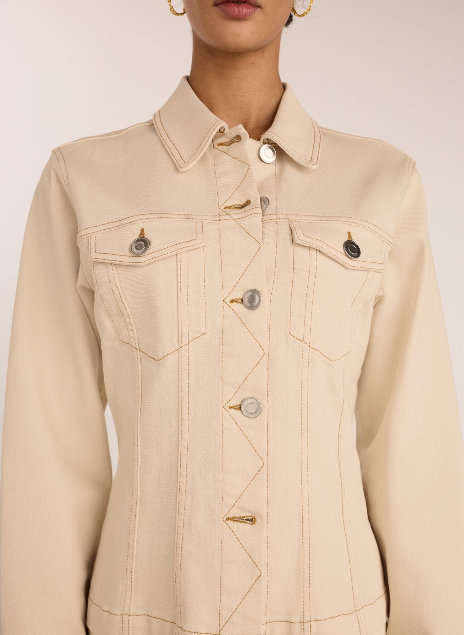 Louise Organic Cotton Waisted Denim Jacket - Ecru Baukjen