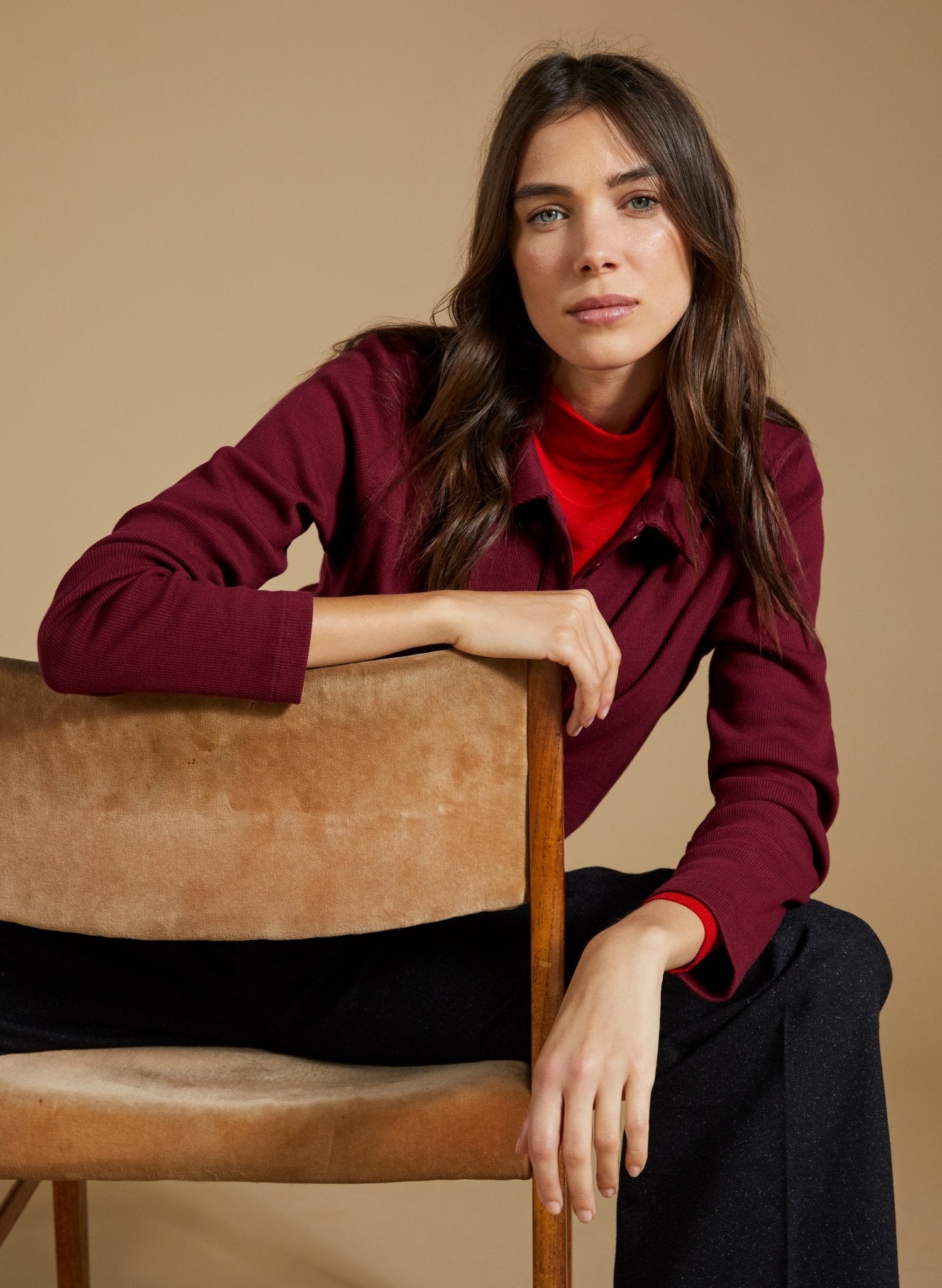 Luanne Organic Cotton Collar Top - Burgundy Baukjen