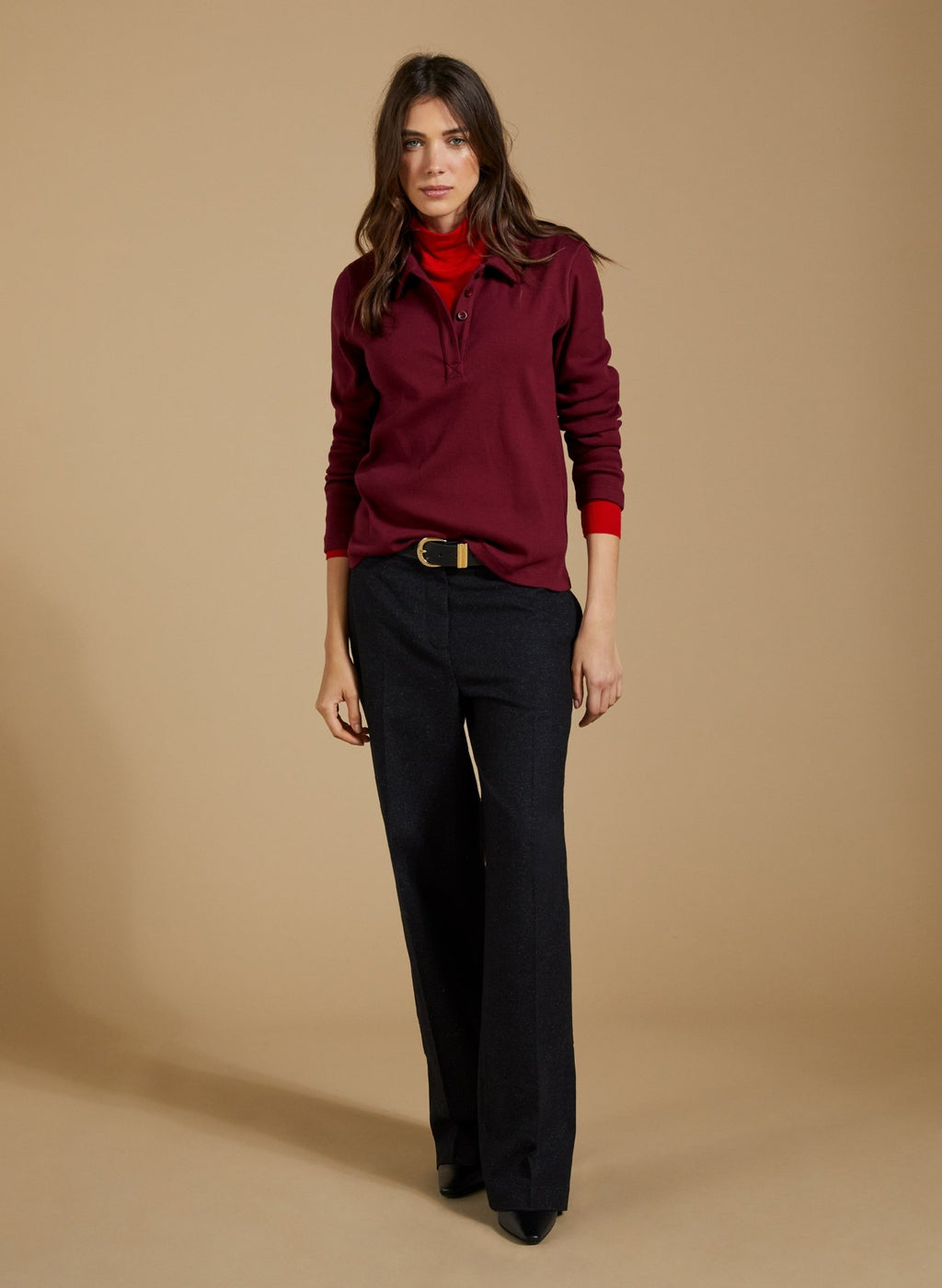 Luanne Organic Cotton Collar Top - Burgundy Baukjen