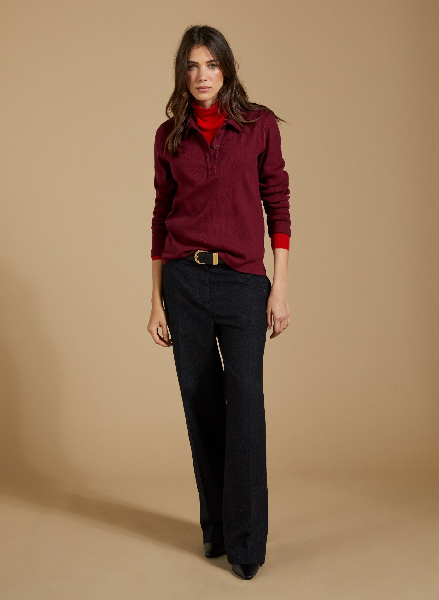 Luanne Organic Cotton Collar Top - Burgundy Baukjen