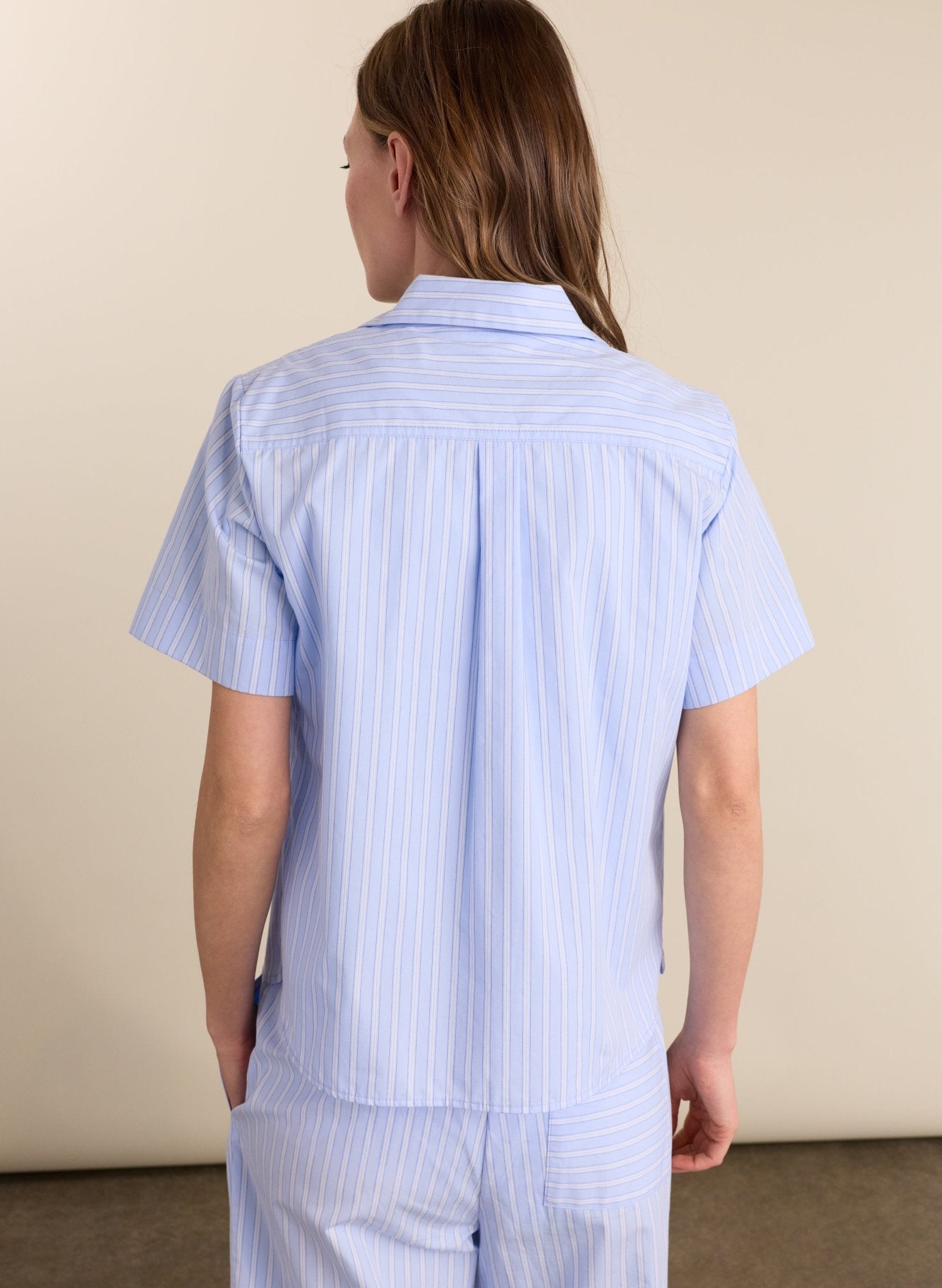 Lula Organic Cotton Stripe Pyjama Shirt - Blue & White Stripe Baukjen