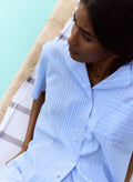 Lula Organic Cotton Stripe Pyjama Shirt - Blue & White Stripe Baukjen