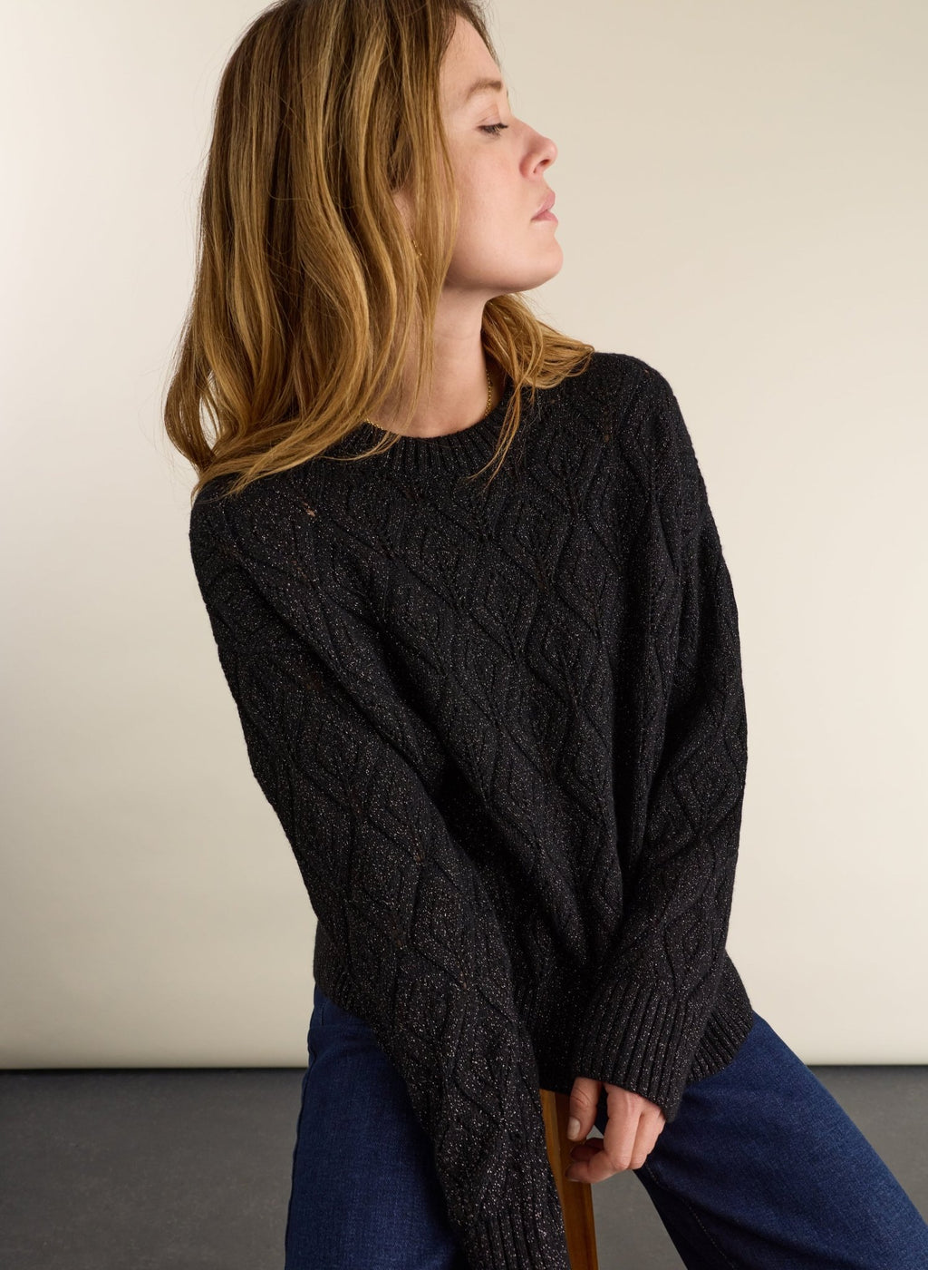 Lumi Sparkle Stitch Detail Jumper - Black Sparkle Baukjen