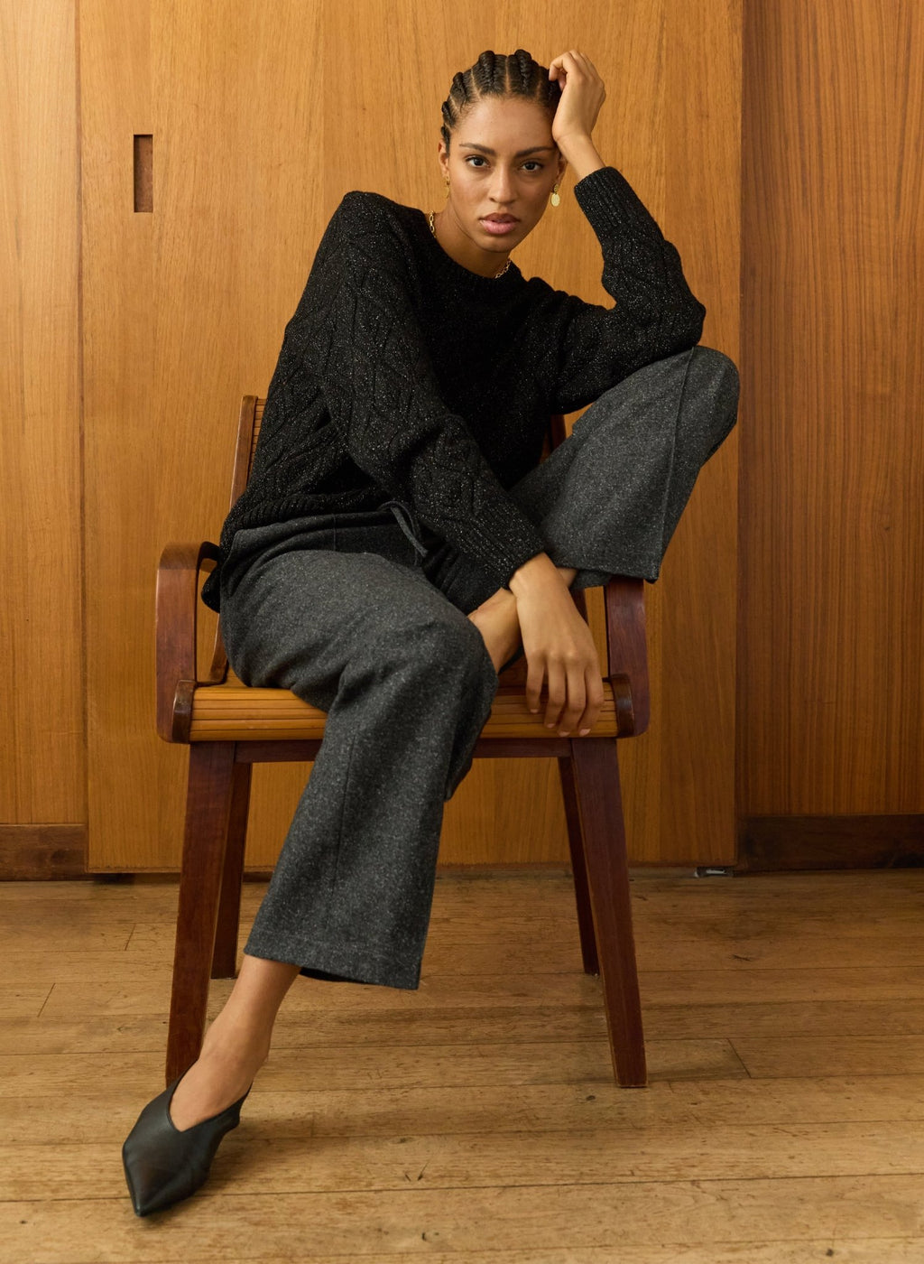 Lumi Sparkle Stitch Detail Jumper - Black Sparkle Baukjen