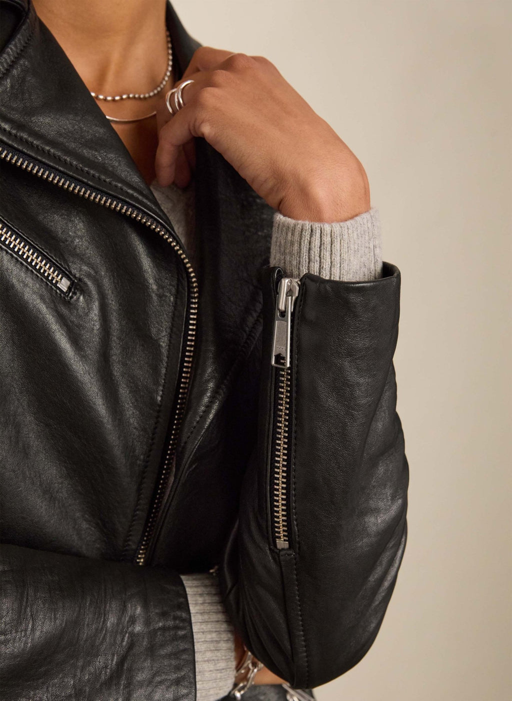 Lyle Chrome Free Leather Biker - Caviar Black Baukjen