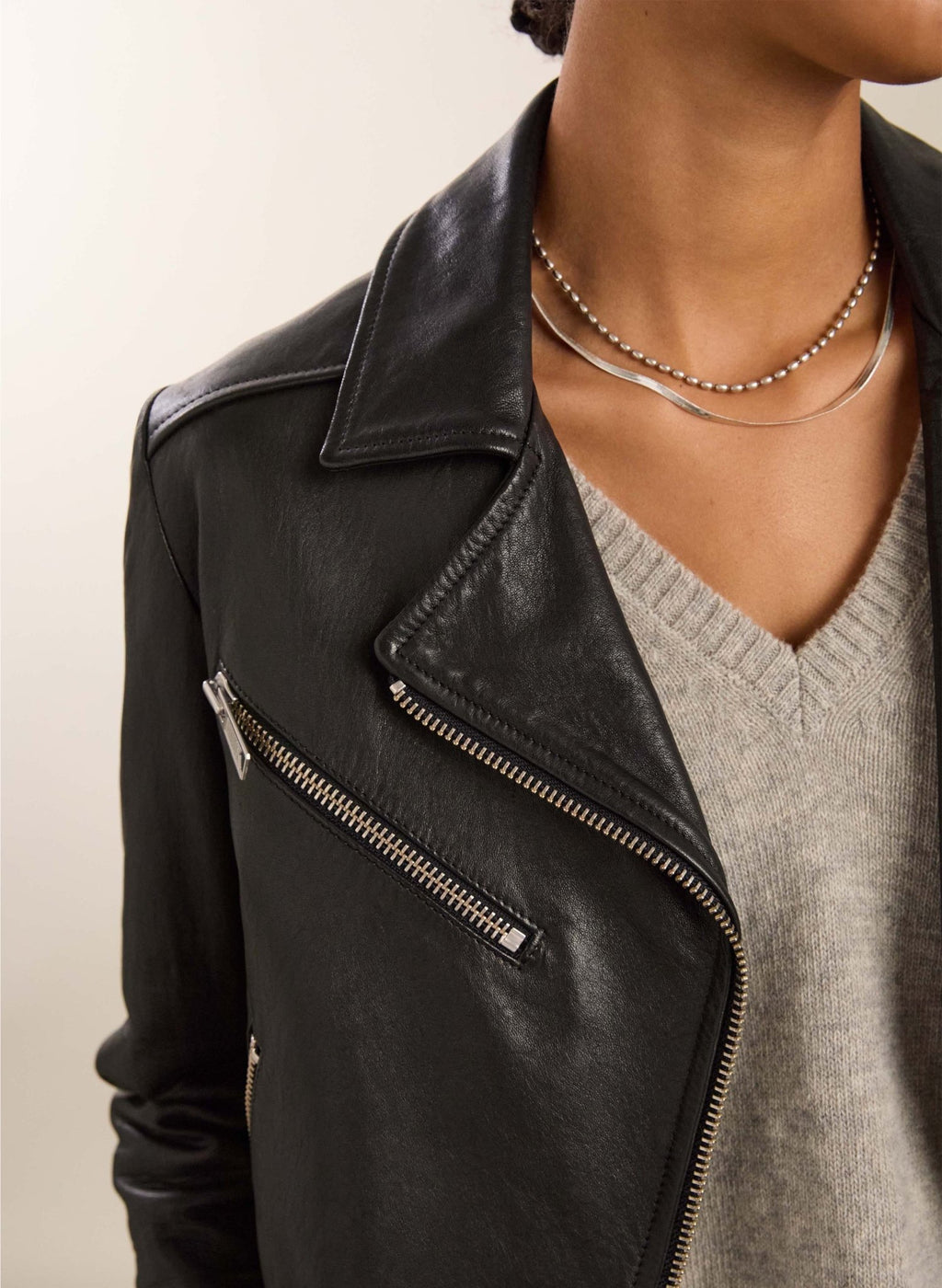 Lyle Chrome Free Leather Biker - Caviar Black Baukjen