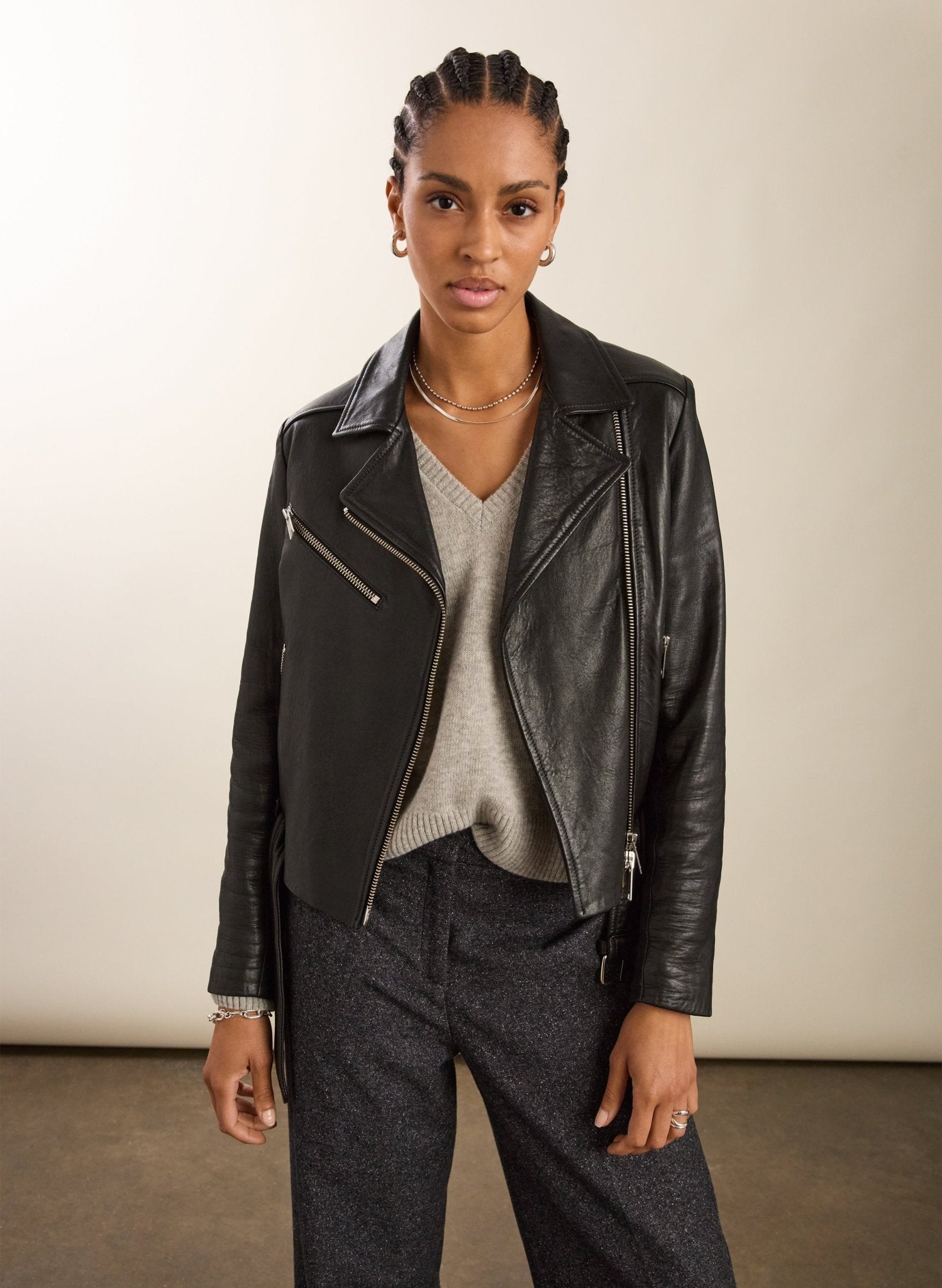 Lyle Chrome Free Leather Biker - Caviar Black | Baukjen