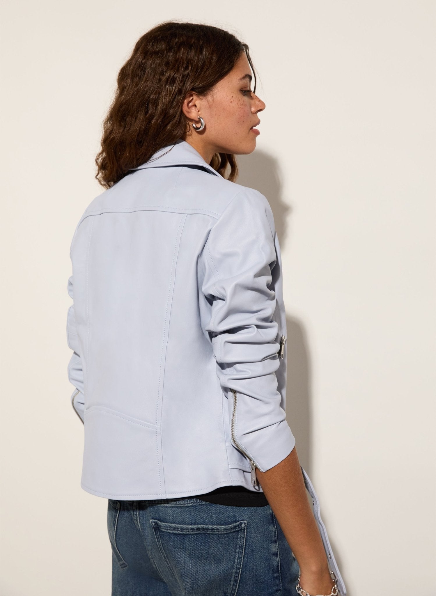 Lyle Leather Biker Jacket - Dawn Blue Baukjen
