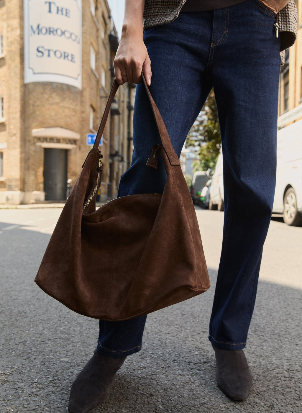 Lynette Suede Tote Bag  - Dark Chocolate Baukjen