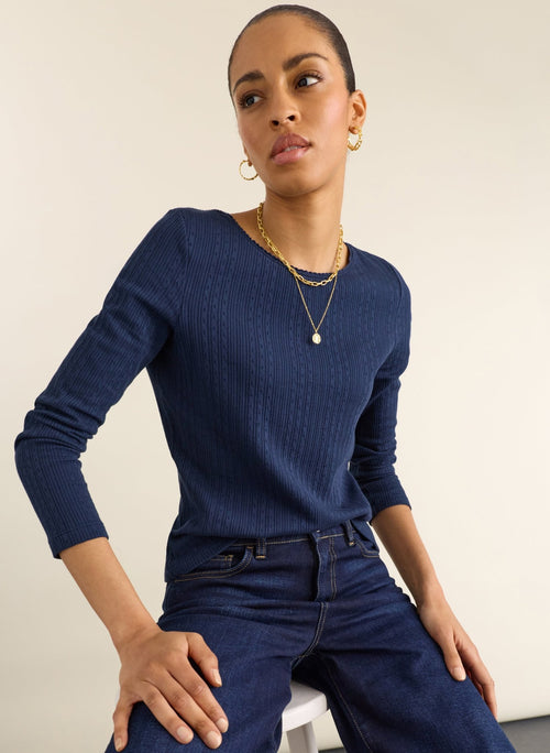 Maeva Ribbed Long Sleeve Top - Deep Indigo Baukjen