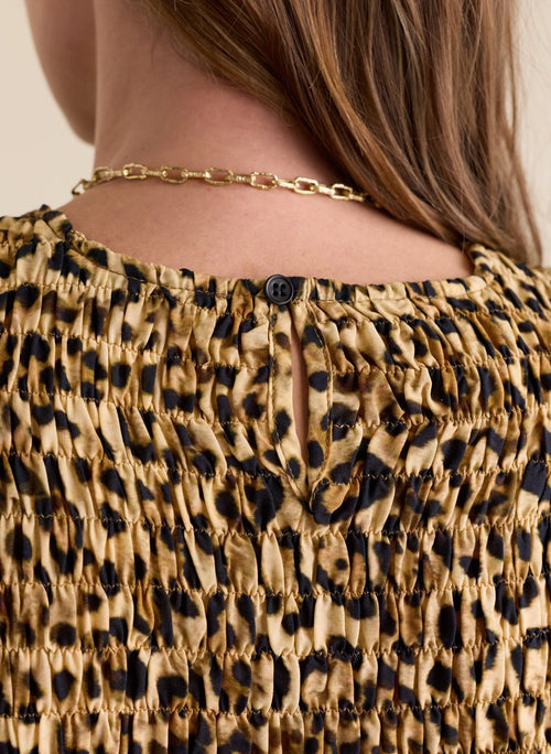 Maggie Printed Sleeveless Smocked Top - Sandstone Leopard Baukjen