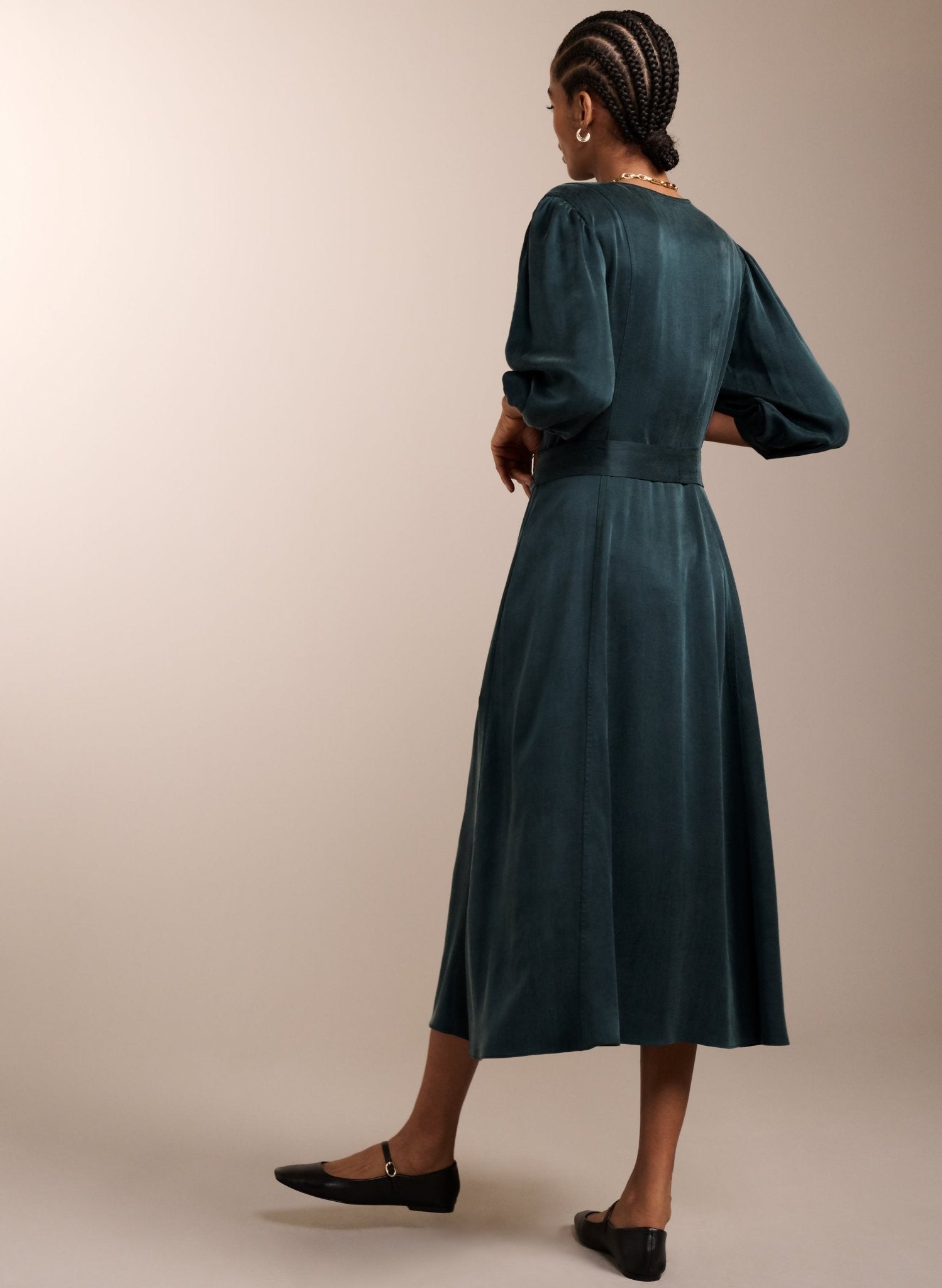 Malin Recycled Cupro Dress - Dark Green Baukjen