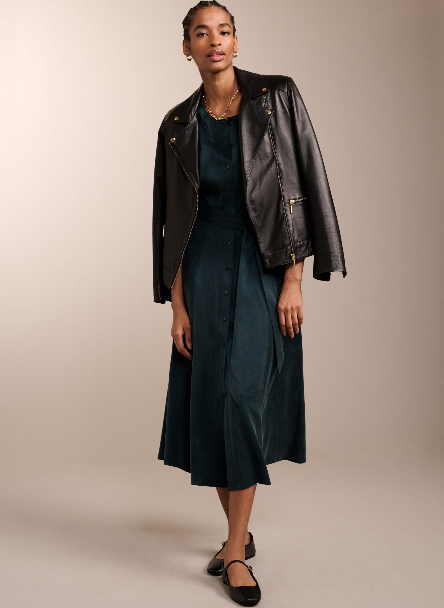 Malin Recycled Cupro Dress - Dark Green Baukjen