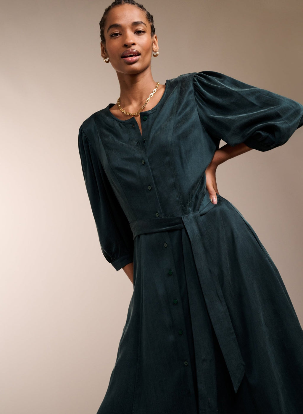 Malin Recycled Cupro Dress - Dark Green