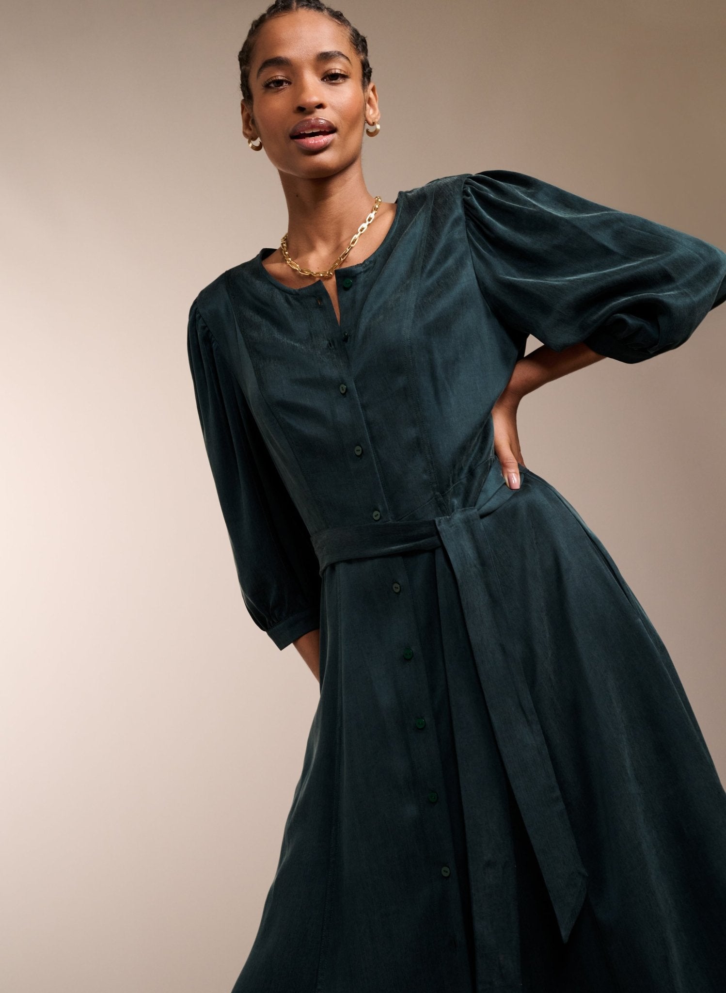 Malin Recycled Cupro Dress - Dark Green Baukjen