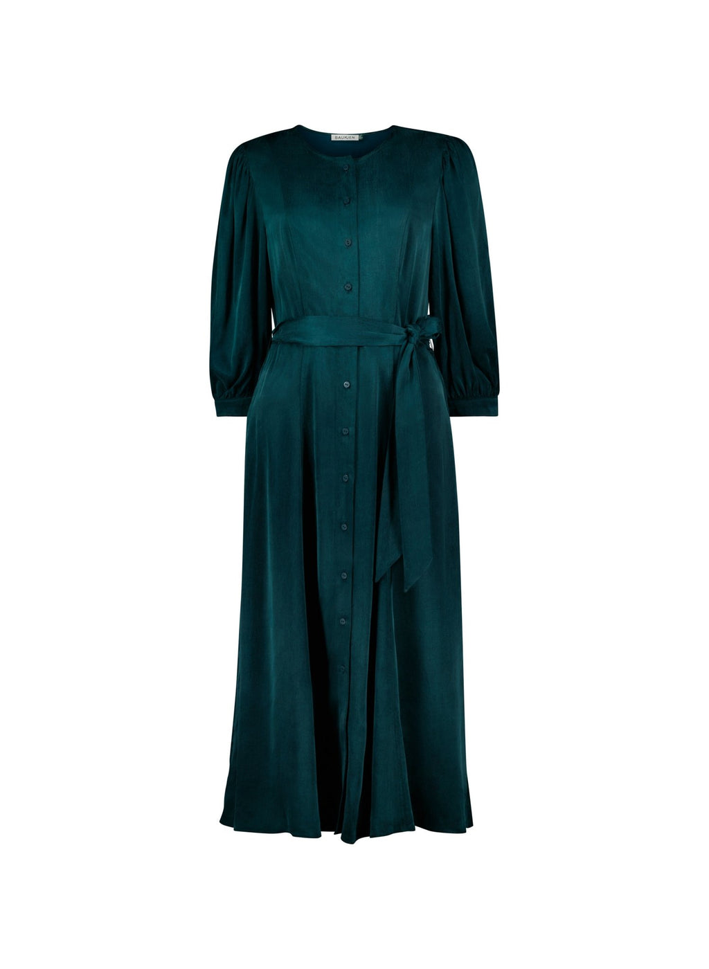 slim fit dress slacks Baukjen Green Patterned Midi Dress