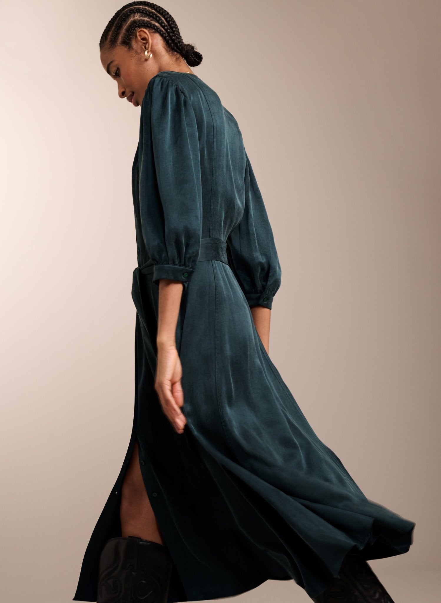 Malin Recycled Cupro Dress - Dark Green Baukjen