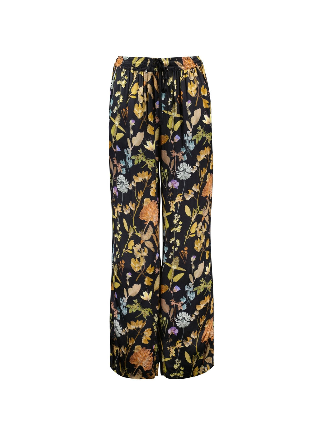 Mandy Printed Satin Trousers - Black Botanical Baukjen