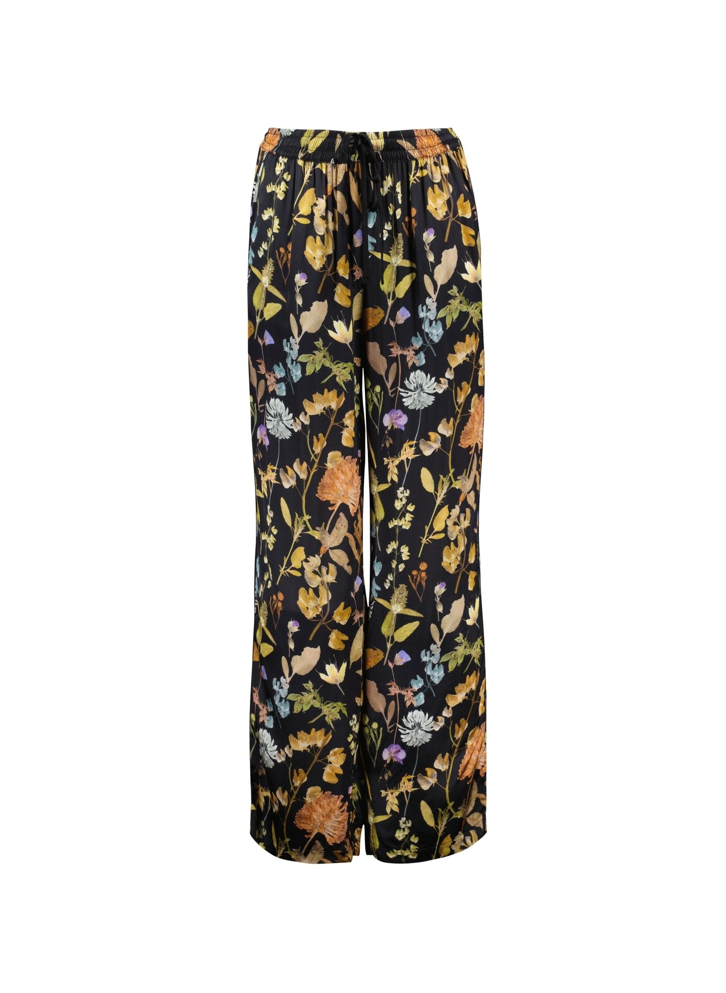 Mandy Printed Satin Trousers - Black Botanical Baukjen