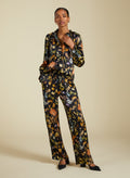 Mandy Printed Satin Trousers - Black Botanical Baukjen
