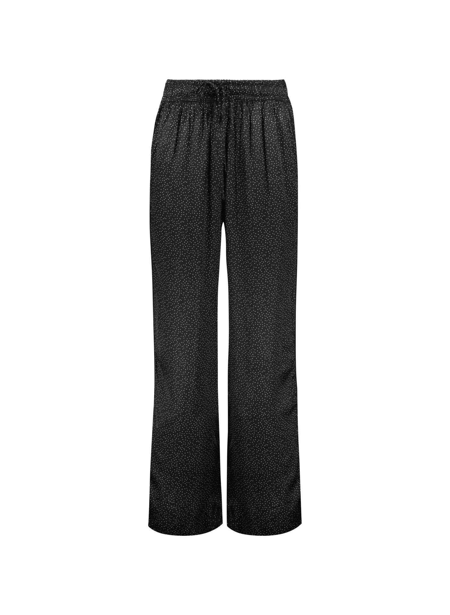 Mandy Printed Satin Trousers - Black Mini Spot Baukjen