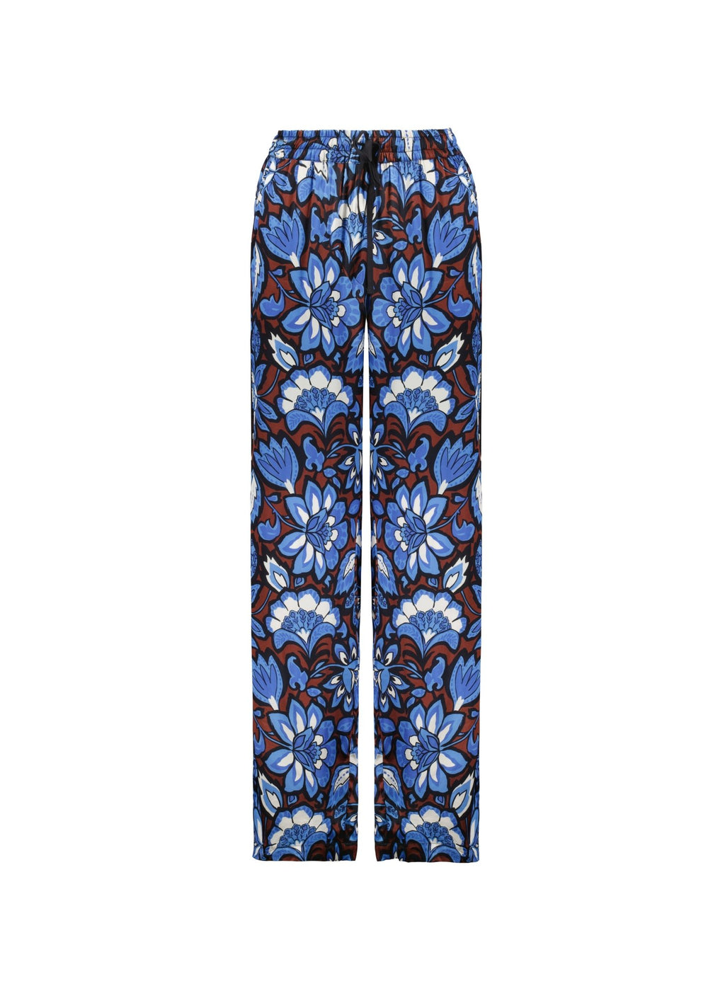 Mandy Printed Satin Trousers - Blue Floral Saraca Baukjen