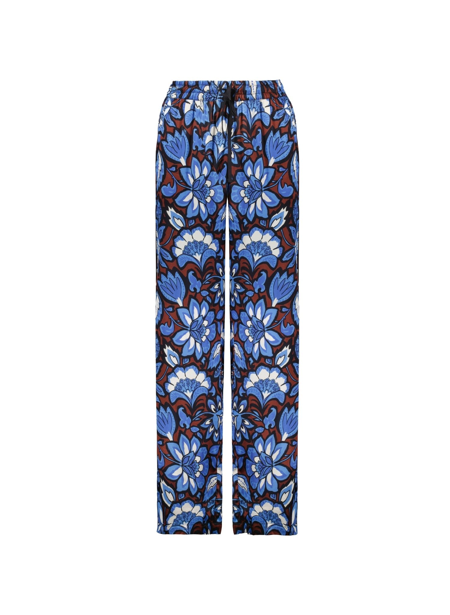 Mandy Printed Satin Trousers - Blue Floral Saraca Baukjen
