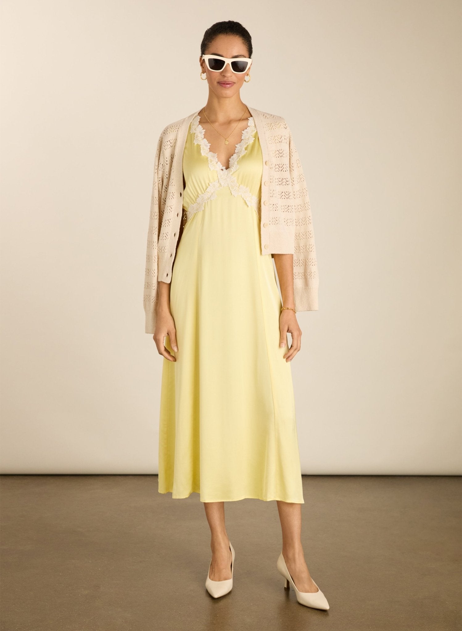 butter yellow dress women Soleil Aries Angels lined to knee House OF CB Womens Butter