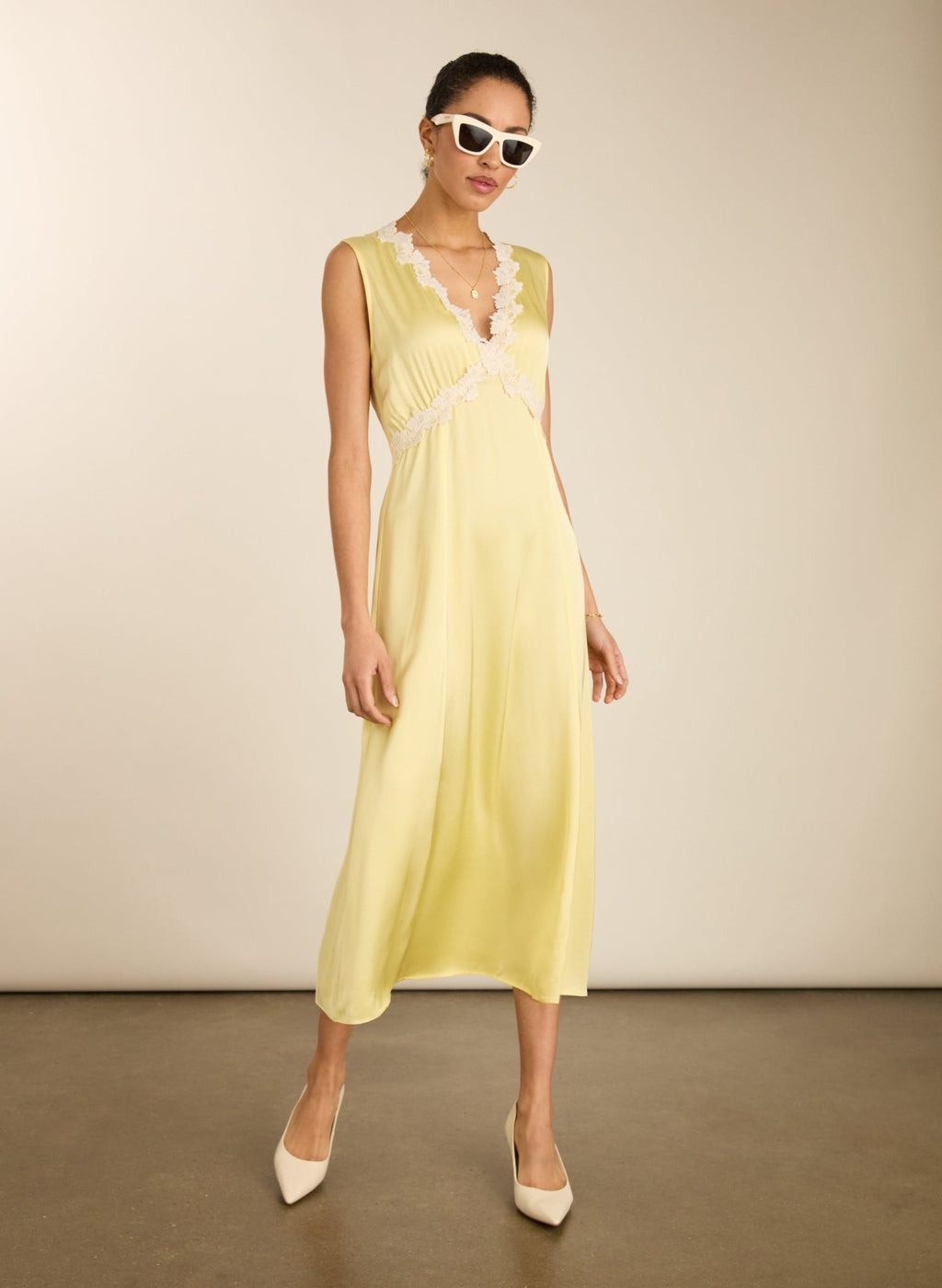 Marcella Satin Midi Dress - Butter Yellow