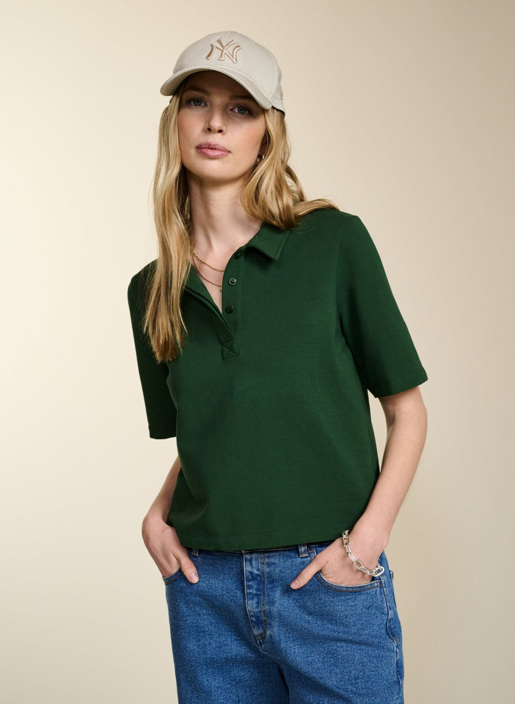 Margaret Regenerative Cotton Polo Tee - Forest Green Baukjen