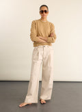 Maria Wide Leg High Waist Pleated Front Jeans - Ecru Baukjen