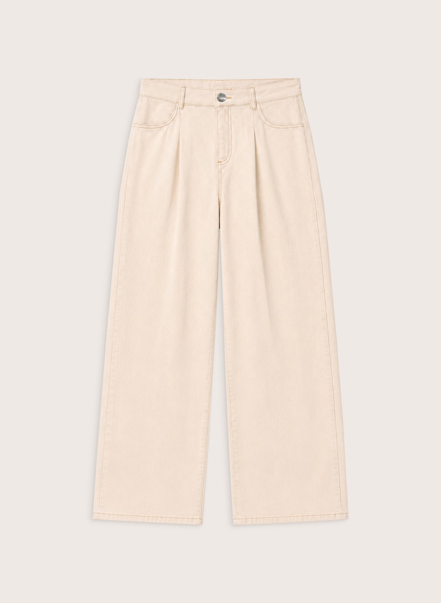 Maria Wide Leg High Waist Pleated Front Jeans - Ecru Baukjen