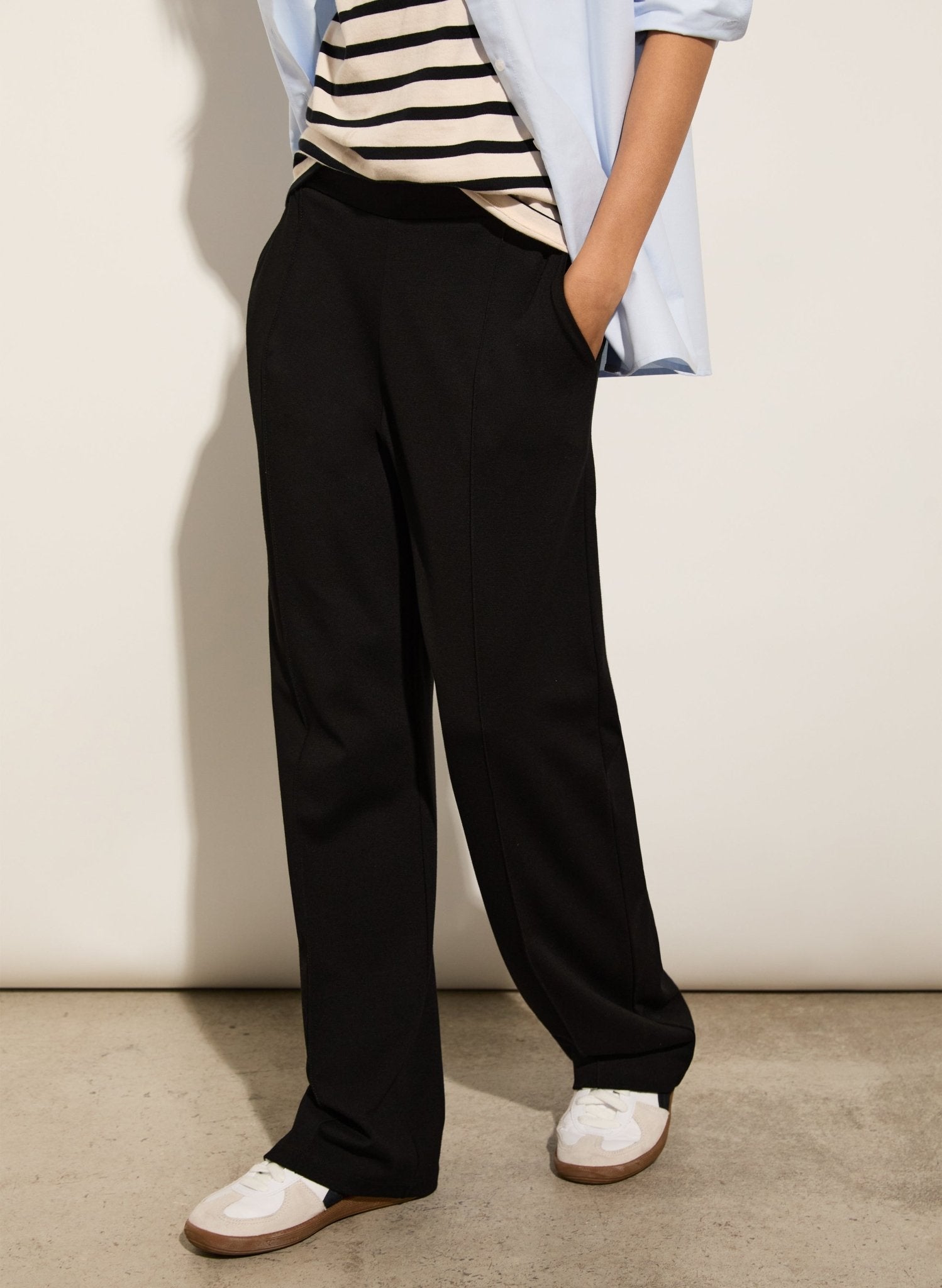 Marian Ponte Wide Leg Trousers - Caviar Black Baukjen