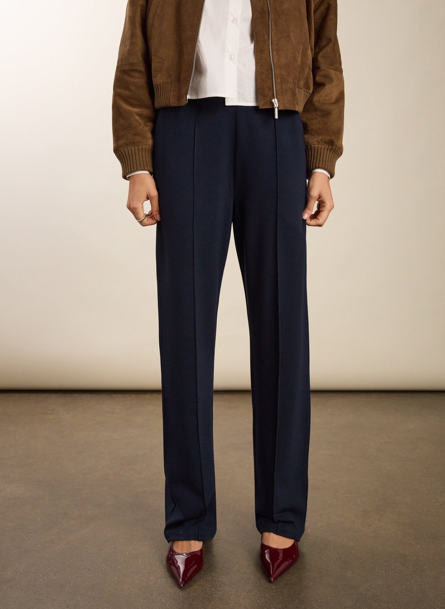 Marian Ponte Wide Leg Trousers - Classic Navy Baukjen