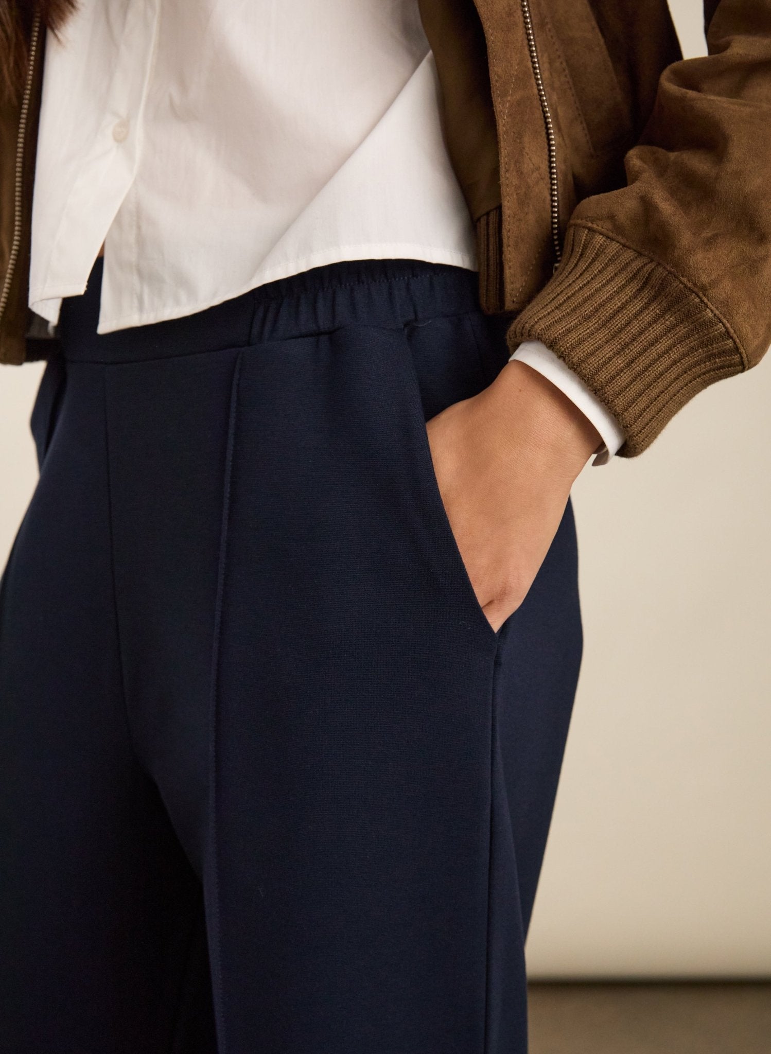 Marian Ponte Wide Leg Trousers - Classic Navy Baukjen