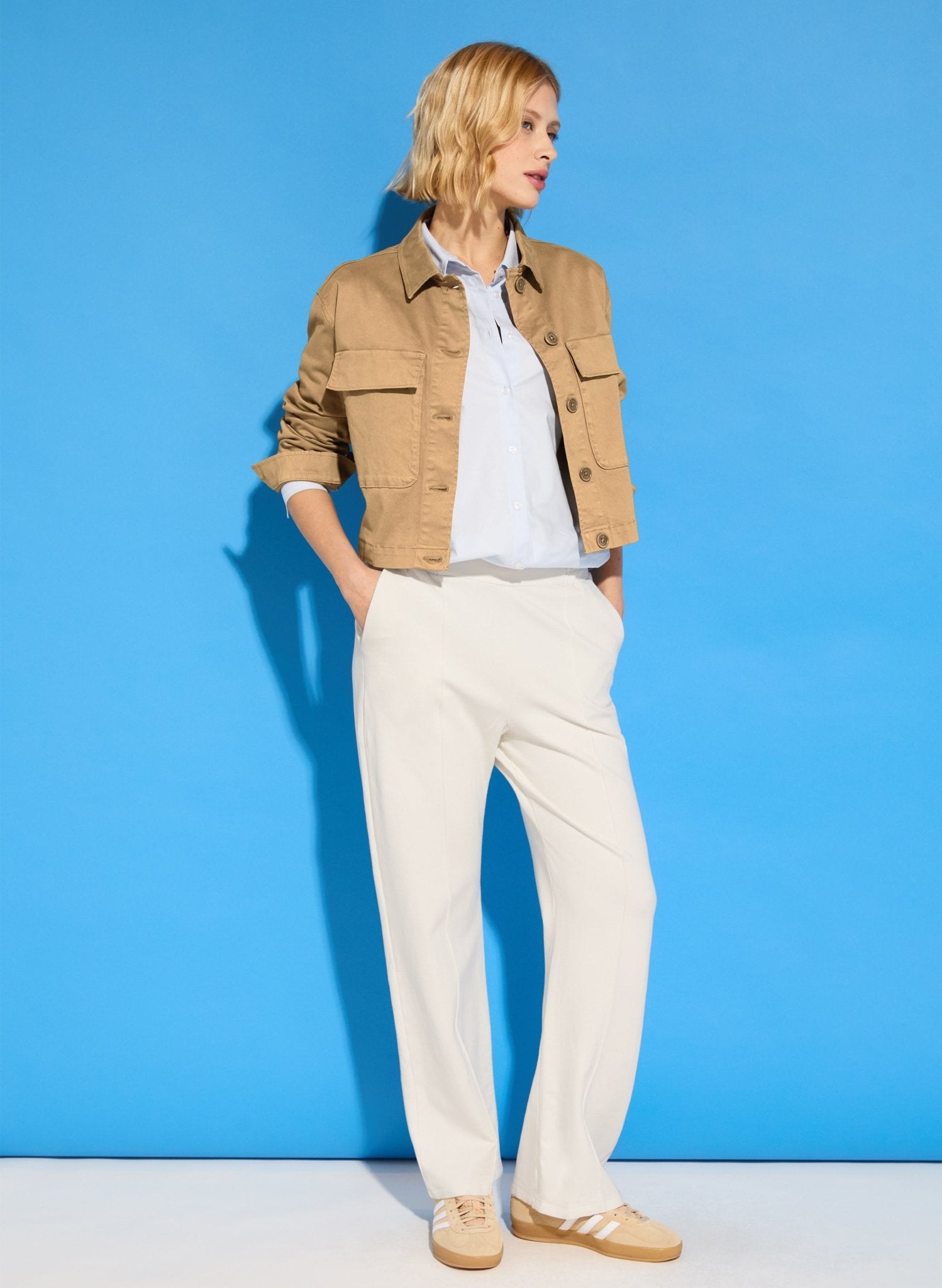 Marian Ponte Wide Leg Trousers - Soft White Baukjen