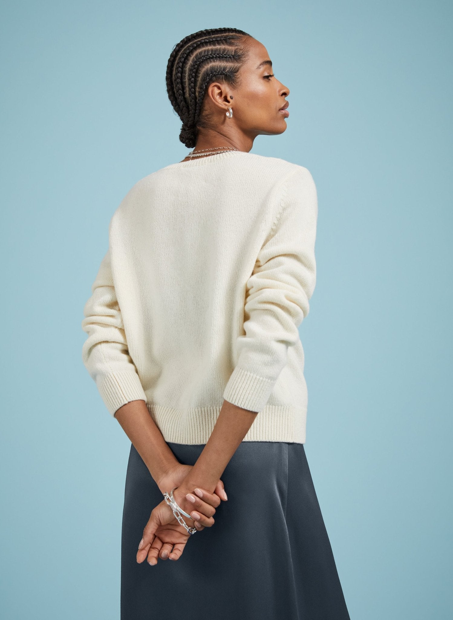 Marie Wool Blend Crew Neck Cardigan - Cream Baukjen