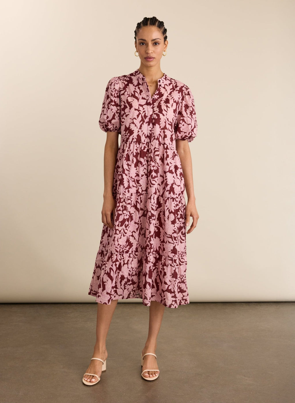 Mariella Organic Printed Midi Dress - Burgundy Summer Floral Baukjen