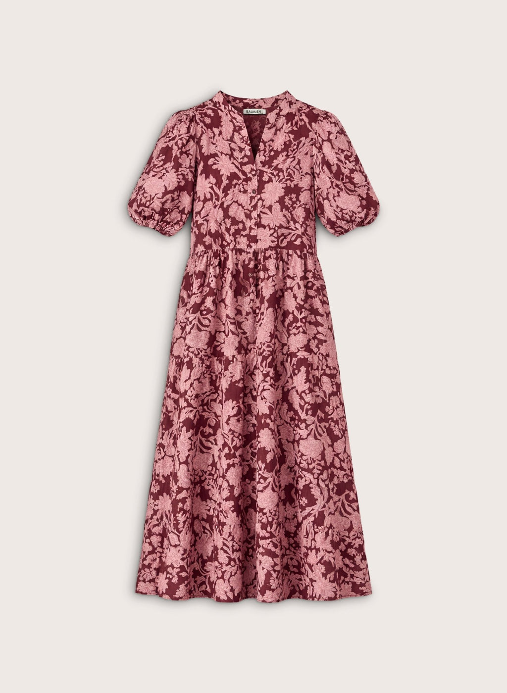 Mariella Organic Printed Midi Dress - Burgundy Summer Floral Baukjen