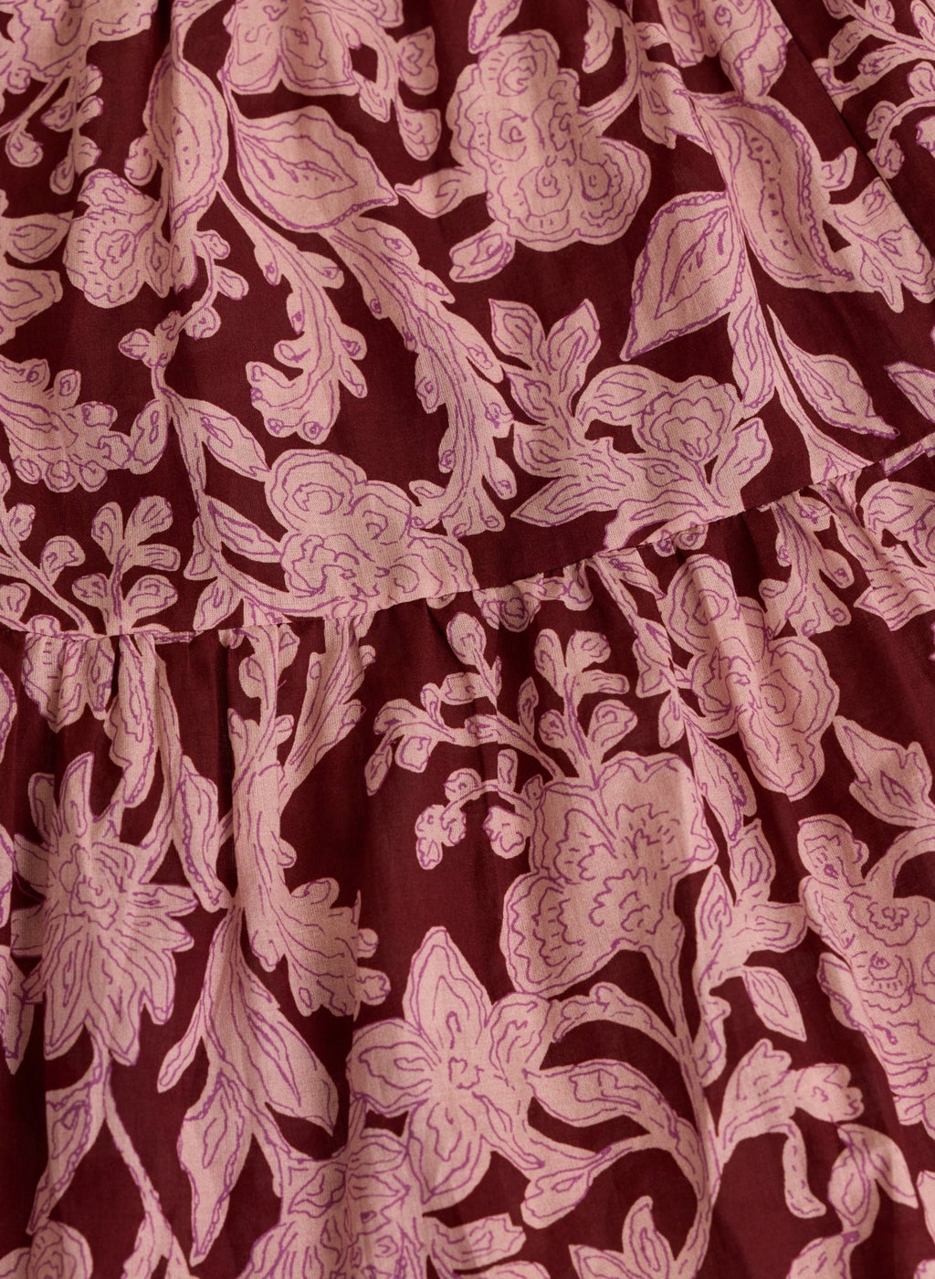 Mariella Organic Printed Midi Dress - Burgundy Summer Floral Baukjen