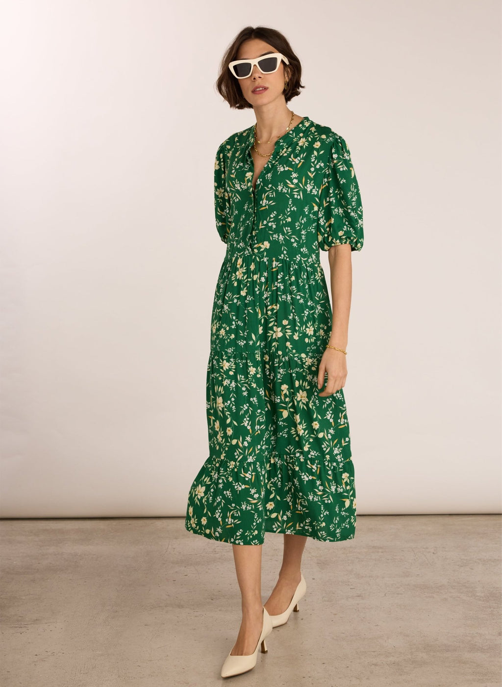 Mariella Printed Midi Dress - Emerald Floral Baukjen