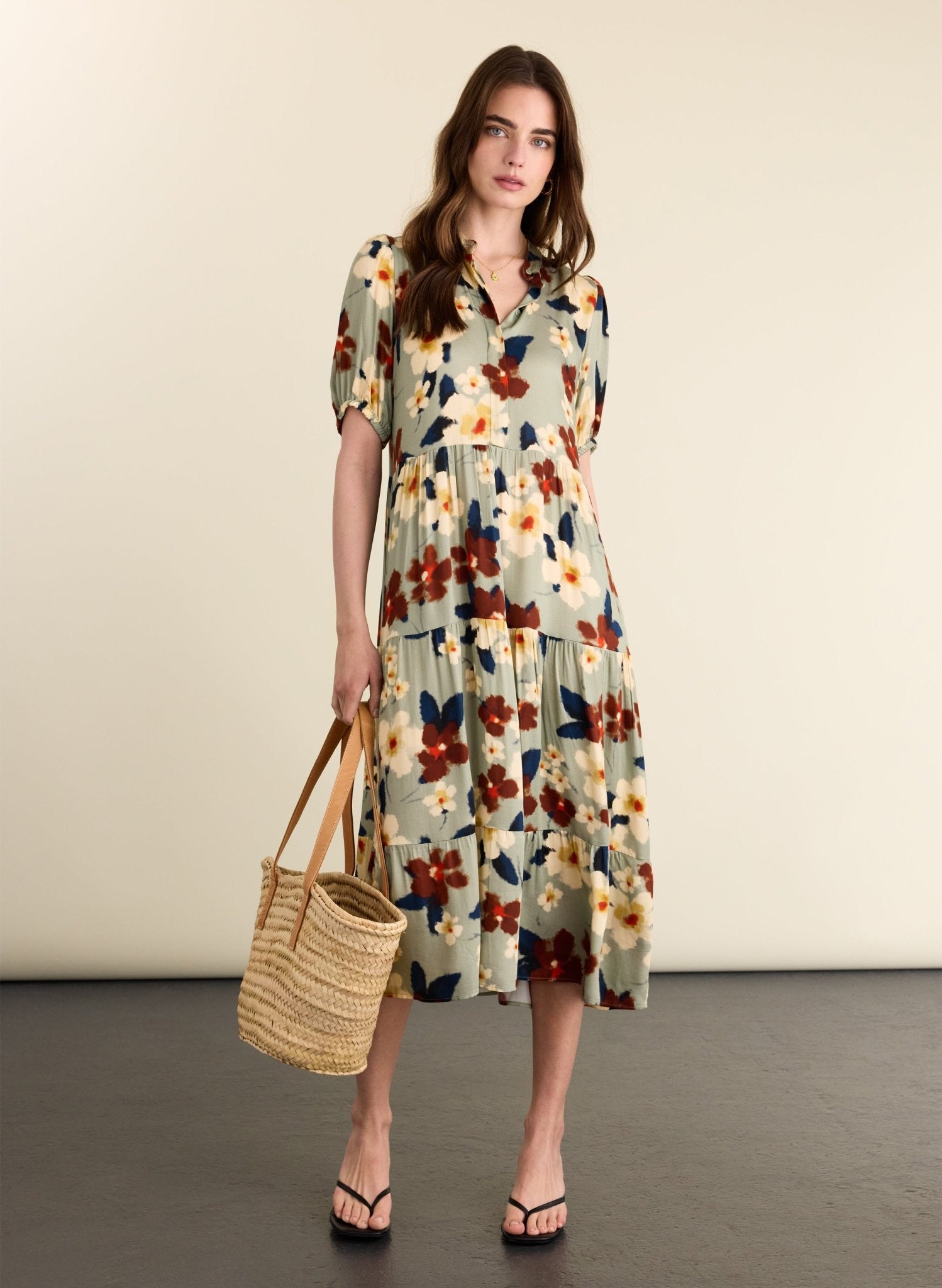Mariella Printed Midi Dress - Seafoam Japanese Floral Baukjen