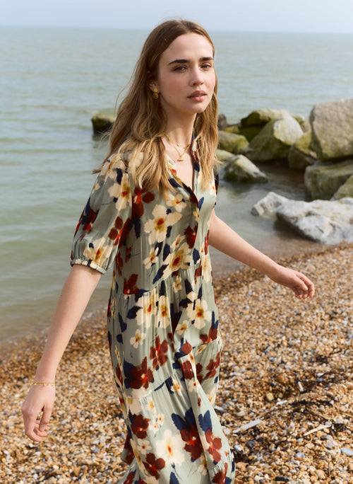 Mariella Printed Midi Dress - Seafoam Japanese Floral Baukjen